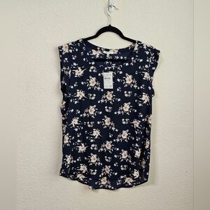 Pleione Blouse Womens M Floral Round Neck Cap Sleeve Pullover Summer Top